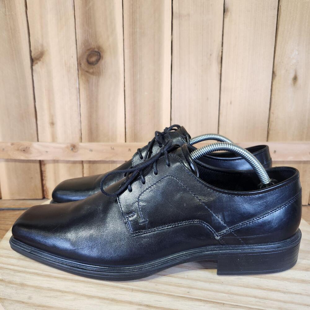 ECCO Helsinki Shoes Mens 9.5 43 EU Black Leather Square Toe Derby Dress Comfort